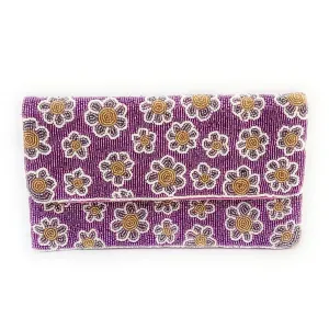 Very Peri Flowers Beaded Clutch Purse