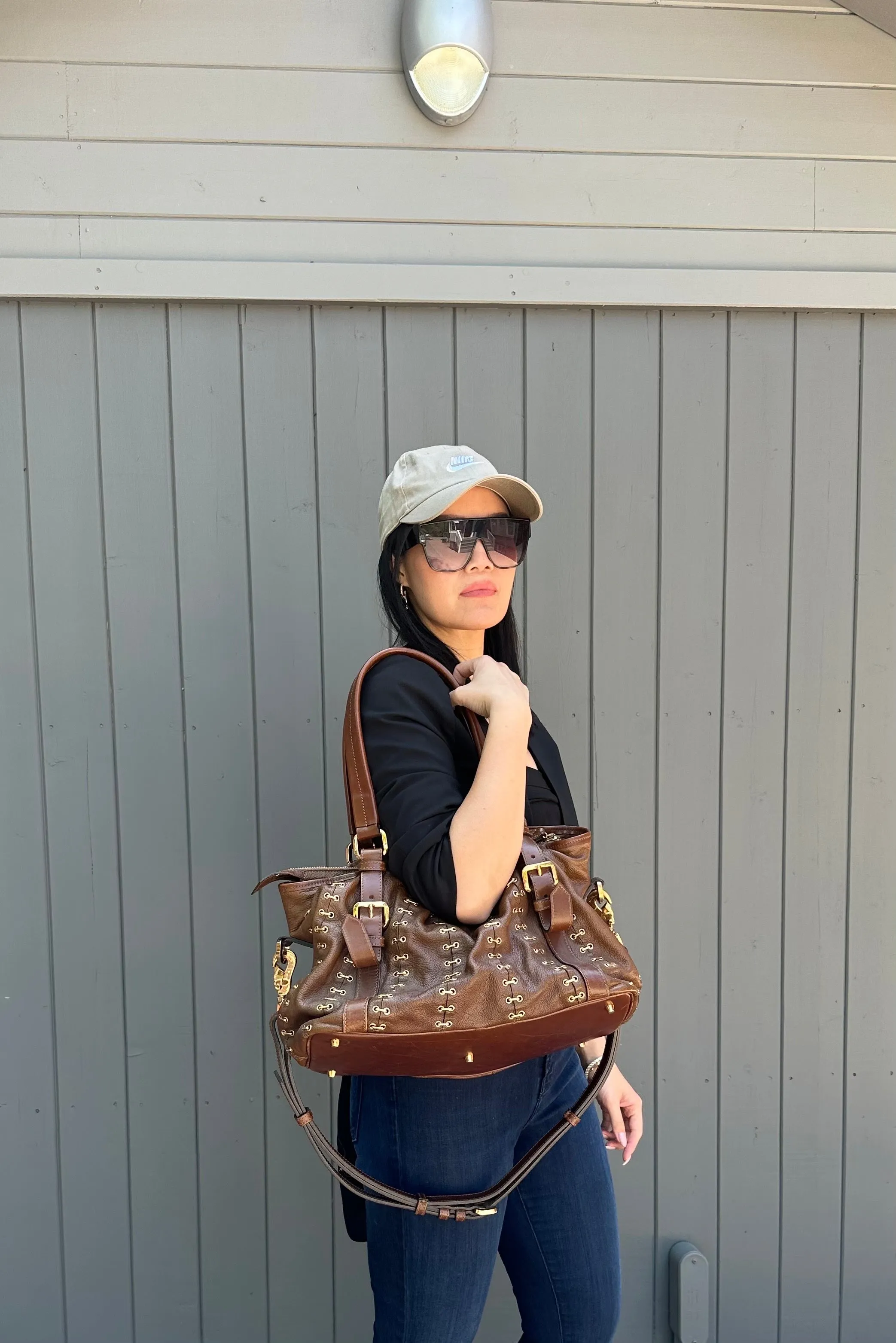 Vintage BURBERRY Brown Leather Shoulder Bag