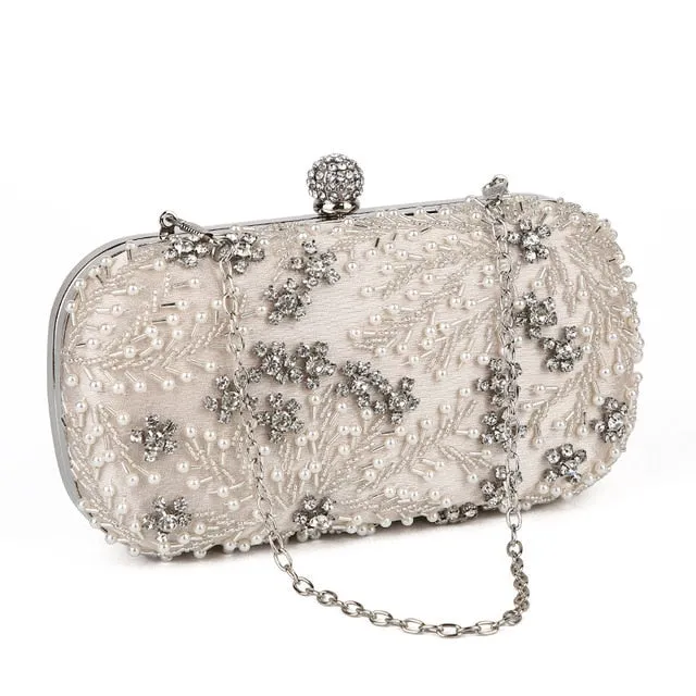 Women's Clutch Bag Crystal Pearl Clutch Purse Luxury Handbag Embroidery Evening Bag